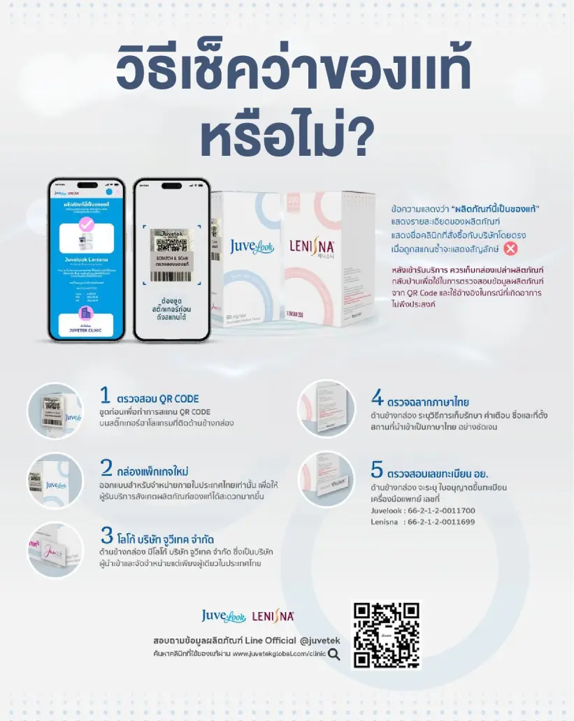 วิธีเช็คว่า Juvelook ของแท้หรือไม่ สแกน QR code กล่องแพ็กเกจใหม่ โลโก้จูวีเทค ฉลากภาษาไทย เลขทะเบียน อย.